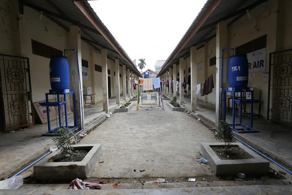 The deserted refugee camp is seen in Lhokseumawe, Indonesia’s Aceh province, after several hundred Rohingya refugees left. Photo: AFP
