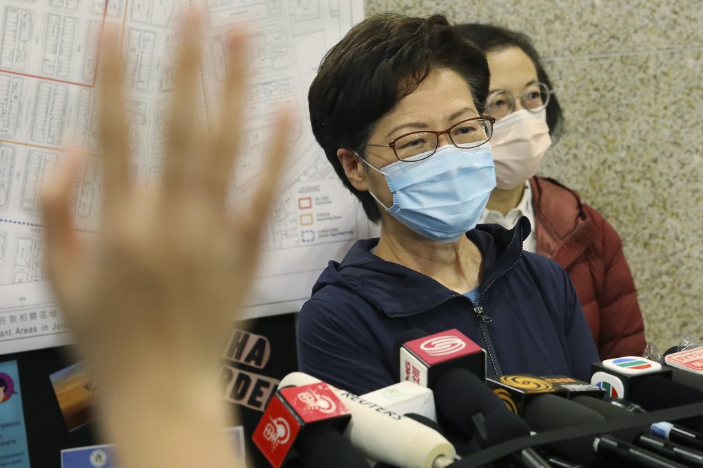 Chief Executive Carrie Lam visits a locked down area in Jordan. Photo: Dickson Lee