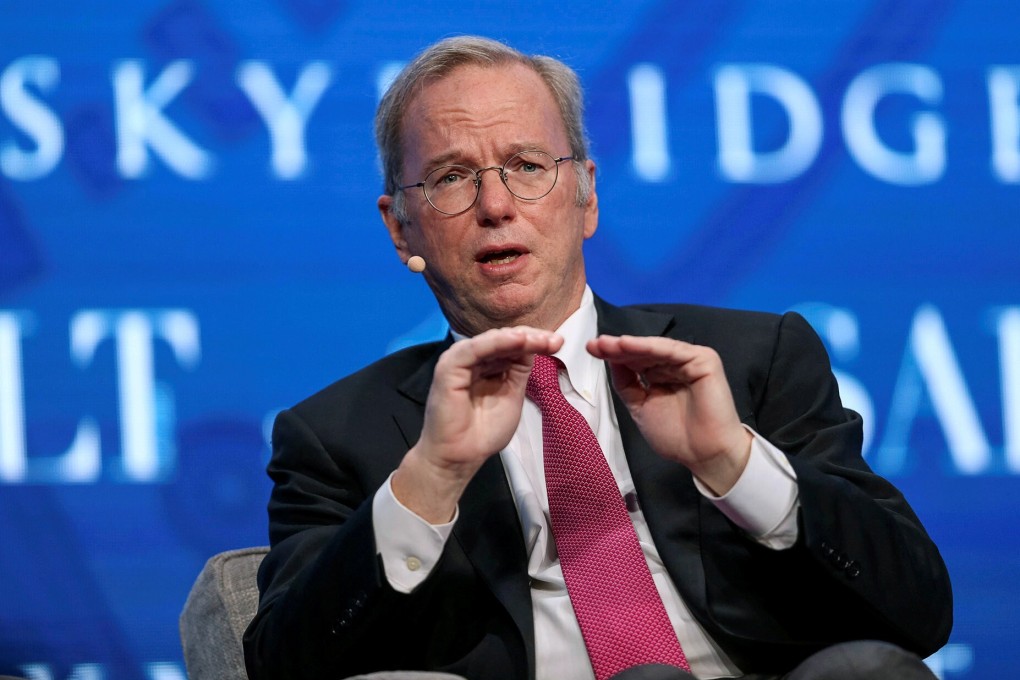 Eric Schmidt seen speaking during the SALT conference in Las Vegas, Nevada, in this file photo from May 17, 2017. Photo: Reuters