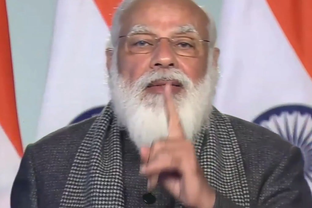 Indian Prime Minister Narendra Modi addressing the World Economic Forum’s virtual meeting on Thursday. Photo: AFP