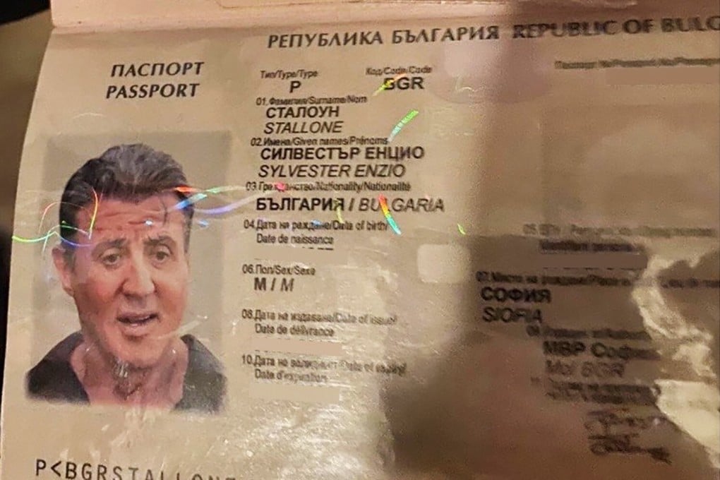 A fake Bulgarian passport in the name of American actor Sylvester Stallone, which was found during a search in a house in the central city of Plovdiv, Bulgaria on Thursday. Photo: Bulgarian Prosecutor’s Office via AFP