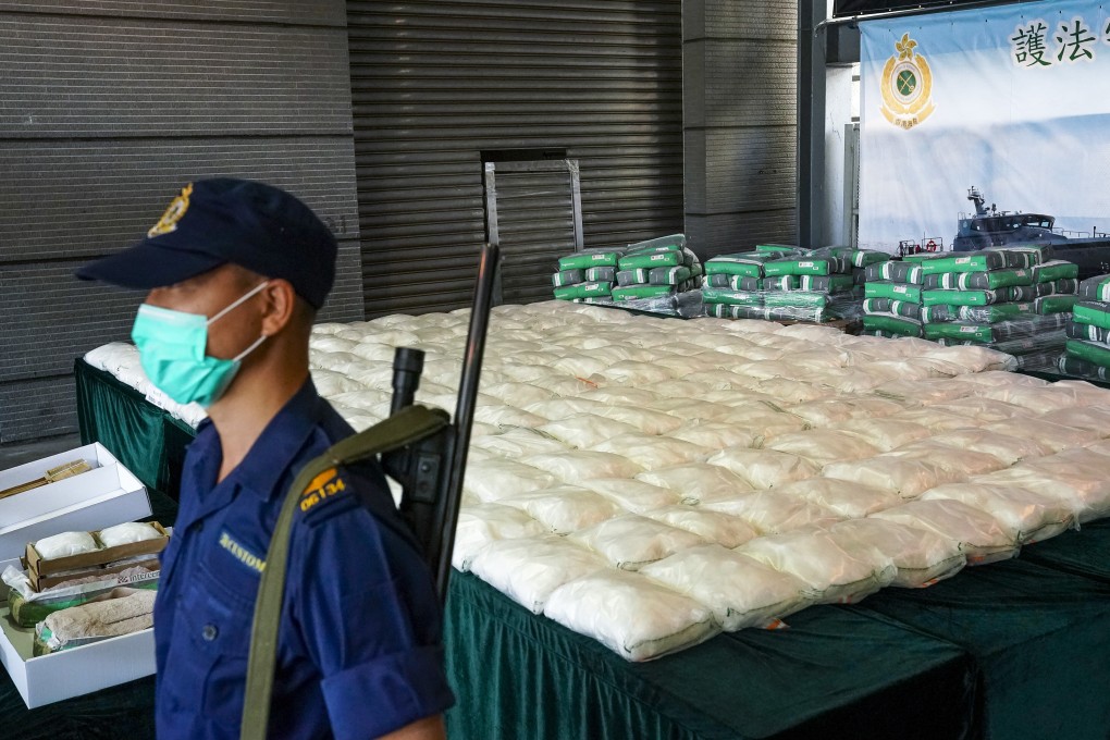 Hong Kong customs displays nearly HK$300 million worth of methamphetamine found in a shipping container headed to Australia last year. Photo: Felix Wong