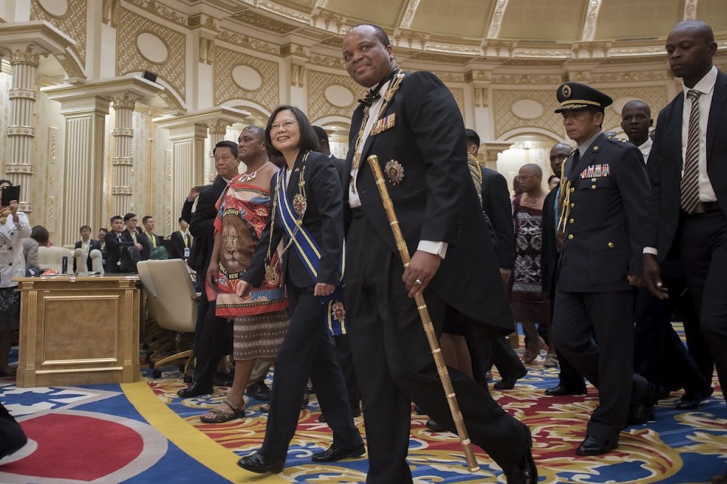 Taiwan President Tsai Ing-wen (centre) after she was awarded the Order of the Elephant by King Mswati III of Eswatini (third from right) in Mandvulo Grand Hall at Lozitha Royal Palace in April 2018. Photo: Taiwan’s Office of the President