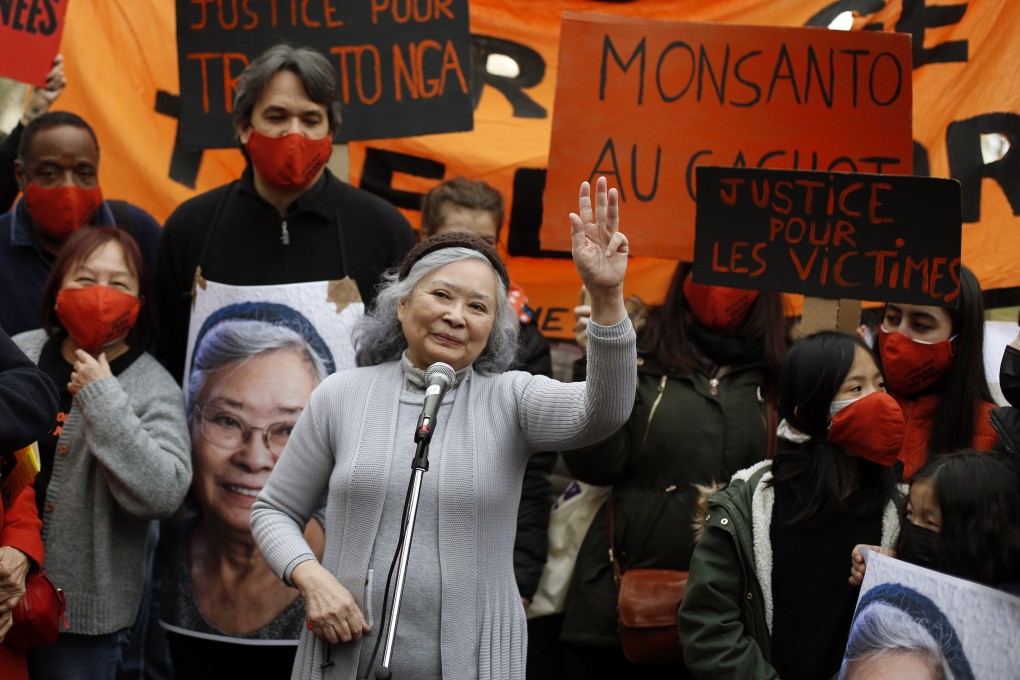 Tran To Nga, a 78-year-old former journalist, during a gathering in support of people exposed to Agent Orange during the Vietnam war, in Paris, on Saturday. Photo: AP