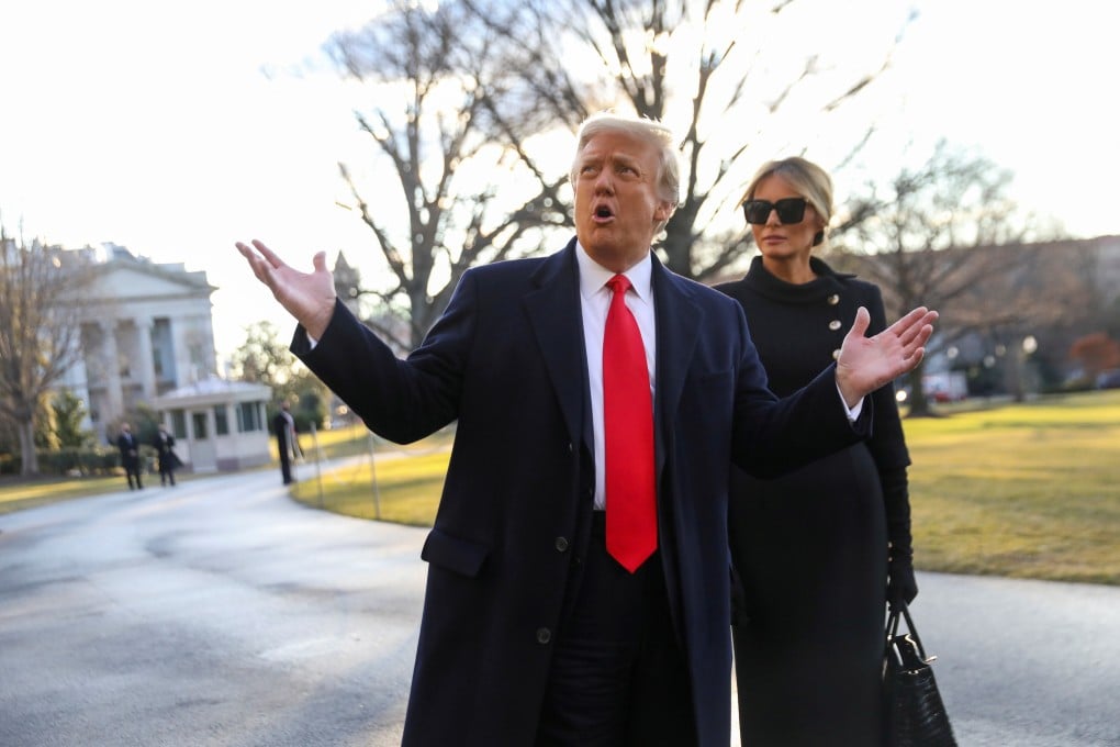 Donald Trump, the former US president, gestures as he and his wife Melania leave the White House for the last time earlier this month. Photo: Reuters