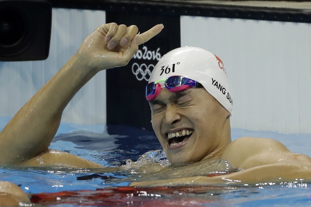 China's Sun Yang celebrates winning the final of the men's 200m freestyle at the 2016 Summer Olympics in Rio de Janeiro, Brazil. Photo: AP