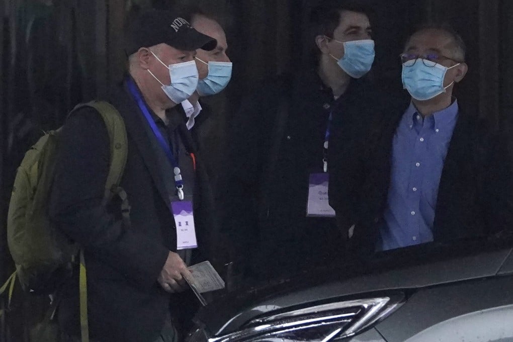 Members of the WHO team prepare to leave their hotel for a fourth day of field visits in Wuhan on Monday. Photo: AP