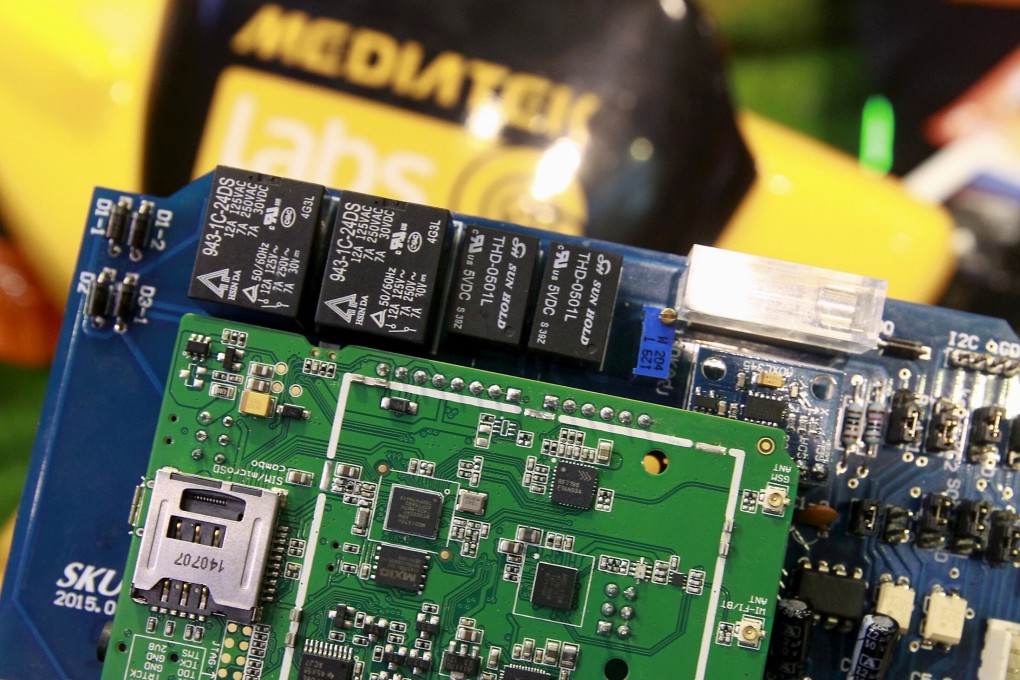 MediaTek chips are seen on a development board at the MediaTek booth during the 2015 Computex exhibition in Taipei on June 3, 2015. Photo: Reuters