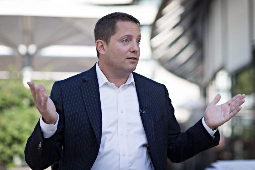 Carson Block, founder and director of Muddy Waters, during a Bloomberg Television interview in Zurich on Tuesday, September 13, 2016. Photo: Bloomberg