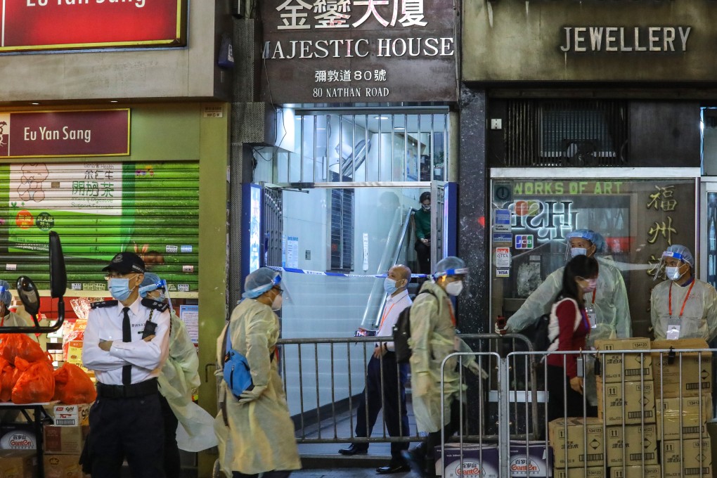 A mobile testing centre is set up on Nathan Road in Tsim Sha Tsui after fresh lockdowns are triggered. Photo: Dickson Lee