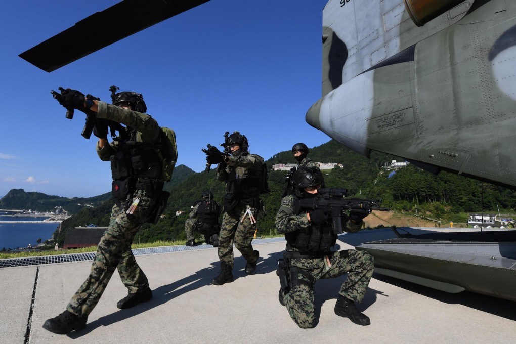 South Korean army special forces take part in a 2019 military drill at Dokdo islets, which are also claimed by Japan. Photo: AFP