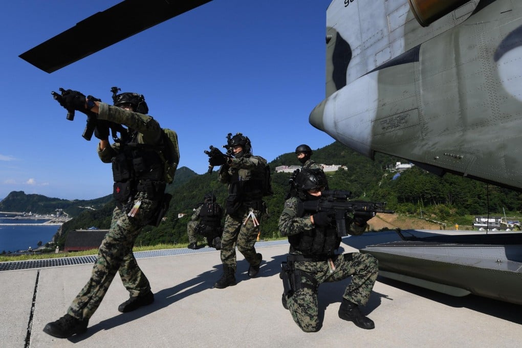 South Korean army special forces take part in a 2019 military drill at Dokdo islets, which are also claimed by Japan. Photo: AFP