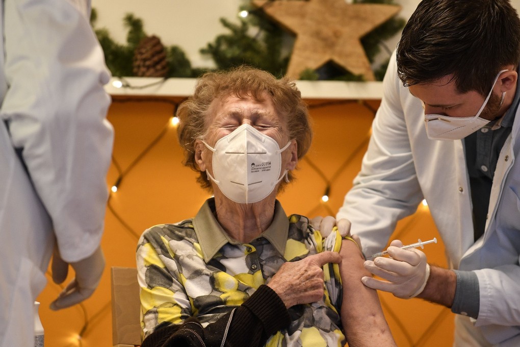 A nursing home resident gets a Covid-19 vaccine injection in Cologne, Germany. Although a German company, BioNTech, developed one of the vaccines, Germany – like the rest of the European Union – is well behind other developed economies in vaccinations. Photo: AP
