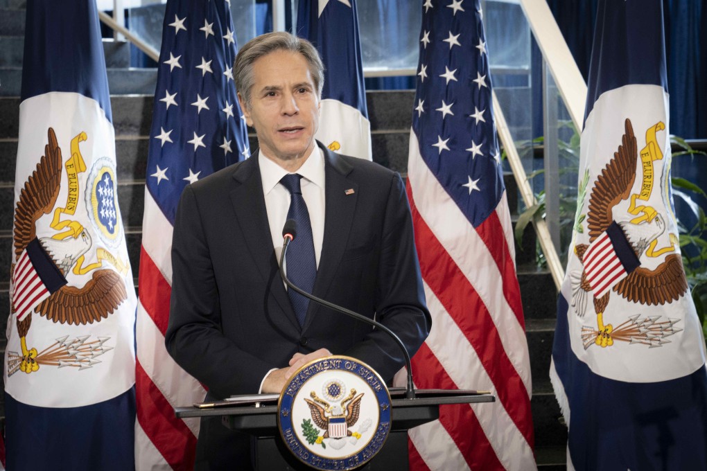 US Secretary of State Antony Blinken addresses employees on his first day of work at the Department of State on January 27. Photo: Zuma Wire