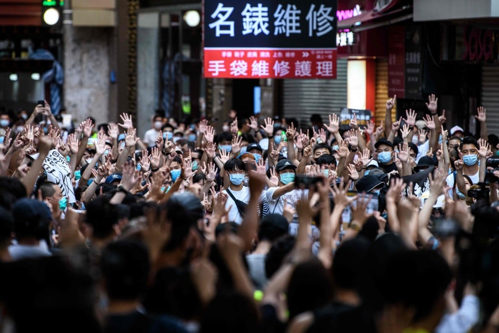 Protesters in Hong Kong rallying against a new national security law on July 1, 2020. US lawmakers have nominated Hong Kong’s pro-democracy movement for the Nobel Peace Prize. Photo: AFP