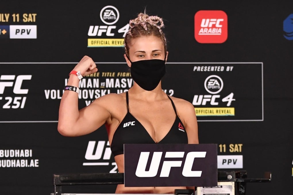 Paige VanZant poses on the scale during the UFC 251 official weigh-in. Photo: Jeff Bottari/Zuffa LLC