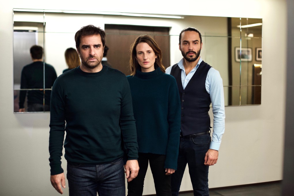 Gabriel (Grégory Montel, left), Andrea (Camille Cottin) and Hicham (Assaad Bouab) in season four of the French comedy series “Call My Agent” on Netflix. Photo: Netflix