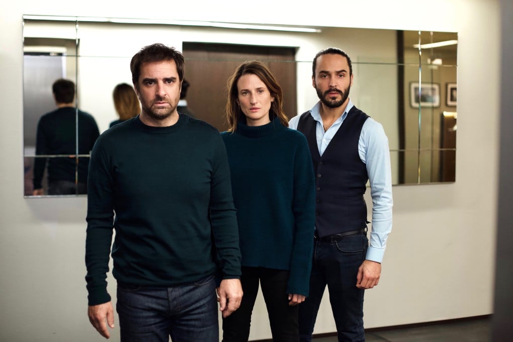 Gabriel (Grégory Montel, left), Andrea (Camille Cottin) and Hicham (Assaad Bouab) in season four of the French comedy series “Call My Agent” on Netflix. Photo: Netflix