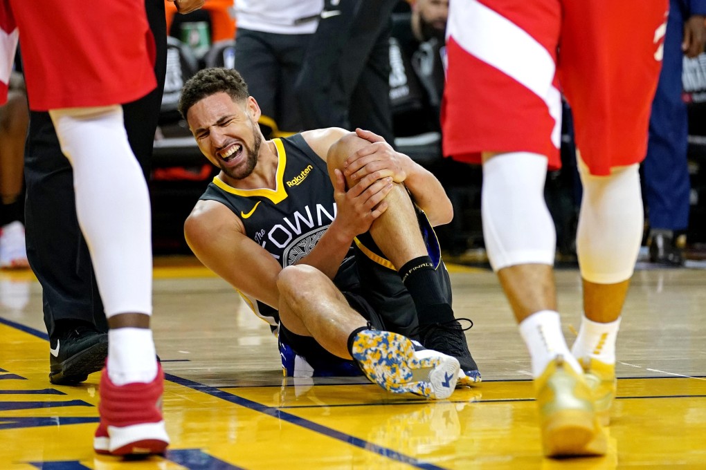 Golden State Warriors guard Klay Thompson reacts after an injury during the third quarter against the Toronto Raptors in game six of the 2019 NBA Finals at Oracle Arena. Thompson has not played since. Photo: USA Today Sports