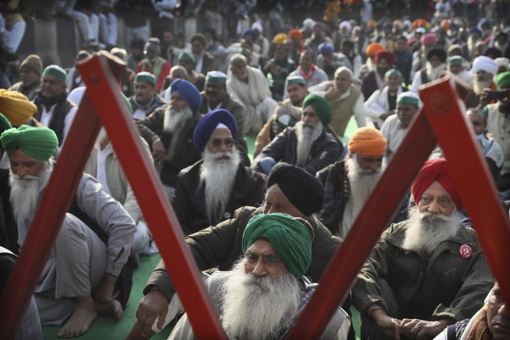 Protesting Indian farmers gather at the Delhi-Uttar Pradesh border in New Delhi on January 28. Photo: AP