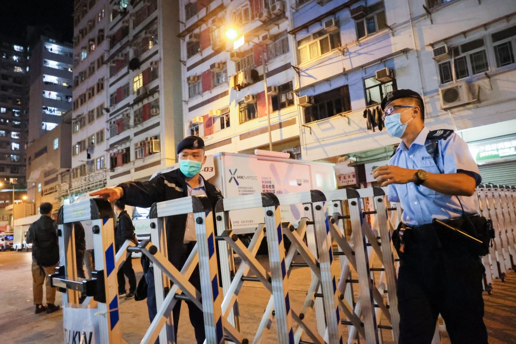 A mobile testing centre is set up for residents of Wah Fat Building in To Kwa Wan. Photo: Dickson Lee