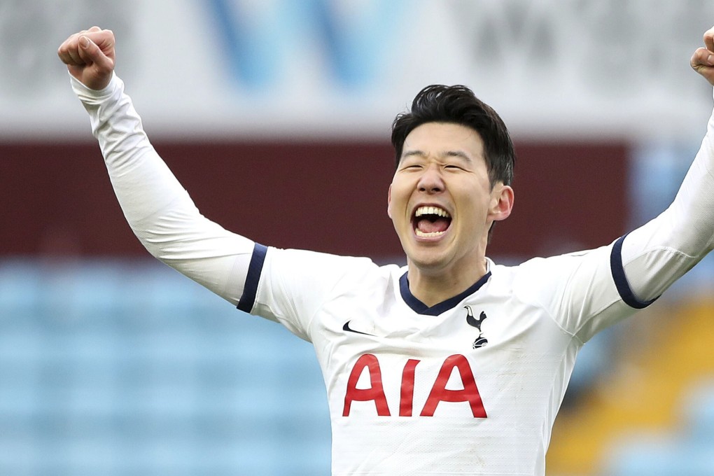 Tottenham Hotspur's Son Heung-min celebrates after the English Premier League win against Aston Villa at Villa Park in the 2019-20 season. Photo: AP