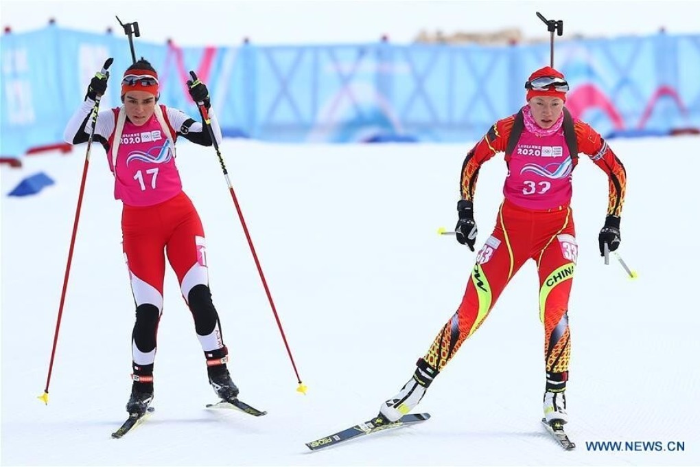 China’s Ding Yuhuan (right) competes in the women’s biathlon 6km sprint during the Youth Olympics in France in January 2020. Photo: Xinhua