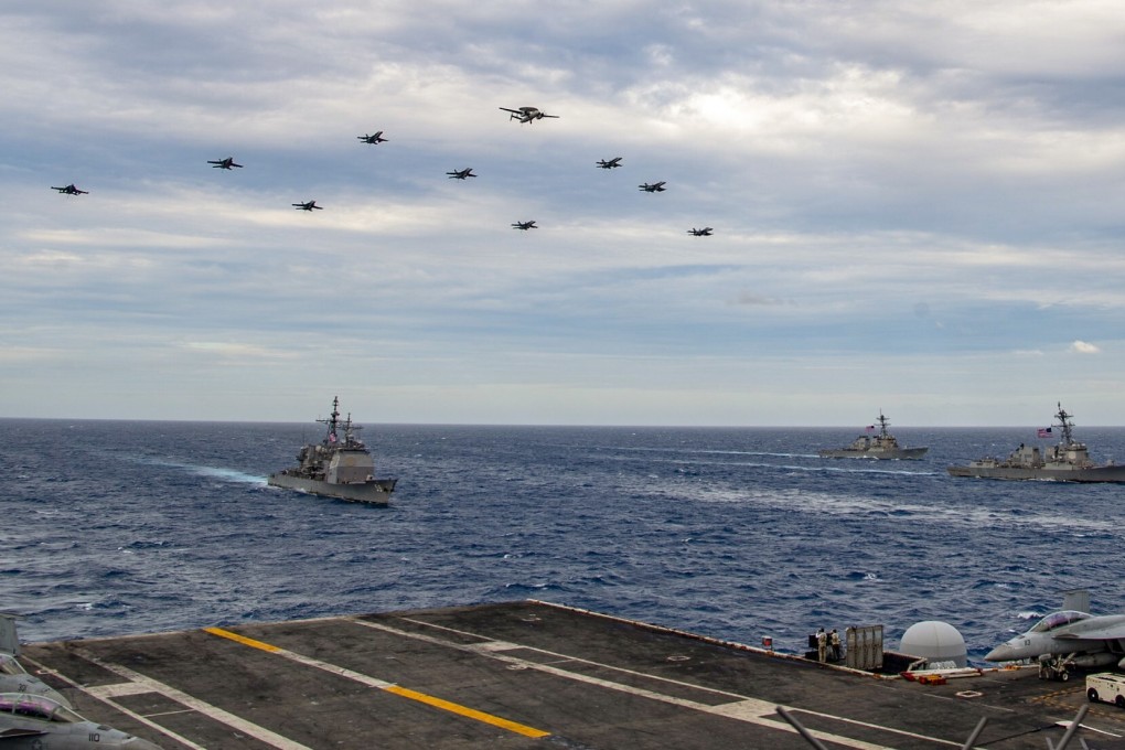 Aircraft join the USS Theodore Roosevelt and USS Nimitz carrier strike groups in the South China Sea on Tuesday. Photo: US Navy