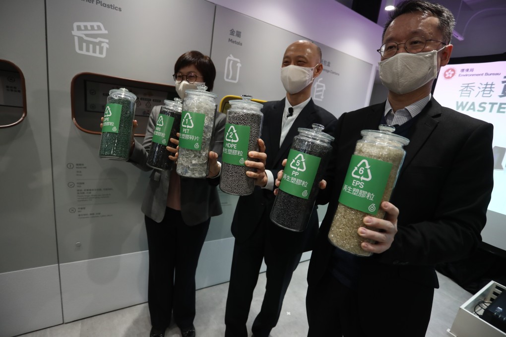 Permanent Secretary for the Environment Maisie Cheng (left), Secretary for the Environment Mr Wong Kam-sing (centre), Department Director of Environmental Protection (Special Projects) Bruno Luk, at the launch of theWaste Blueprint for Hong Kong 2035. Photo: Jonathan Wong