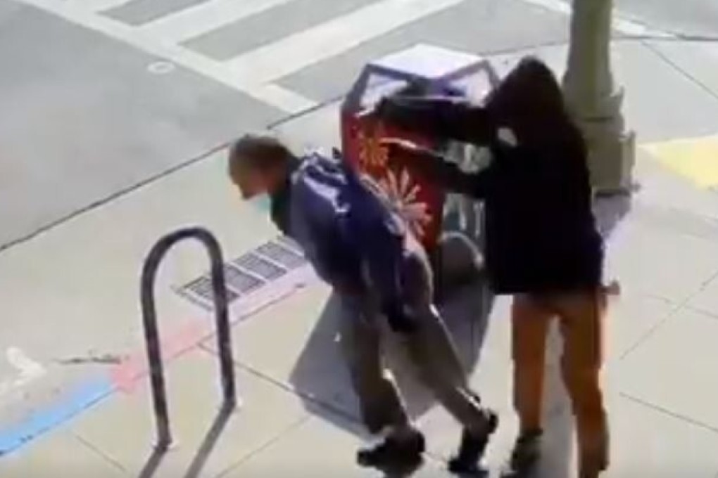 Video from a surveillance camera captured the January 31 attack on an elderly man in Oakland Chinatown. Photo: Twitter