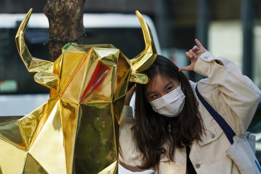 Lunar New Year decorations marking the Year of the Ox in Causeway Bay, Hong Kong. Photo: Felix Wong