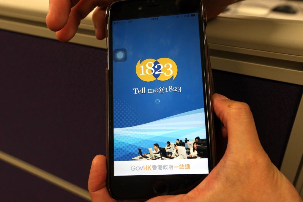 The 1823 service was launched in 2011 to handle inquiries and complaints from the public on behalf of 23 government departments. The chatbot using AI was introduced in late 2019. Photo: K.Y. Cheng