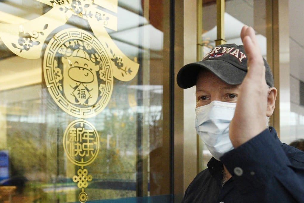 Peter Daszak, a member of the World Health Organization’s team tasked with investigating the origins of the coronavirus pandemic, arrives at Wuhan’s airport in China on Wednesday. Photo: Kyodo