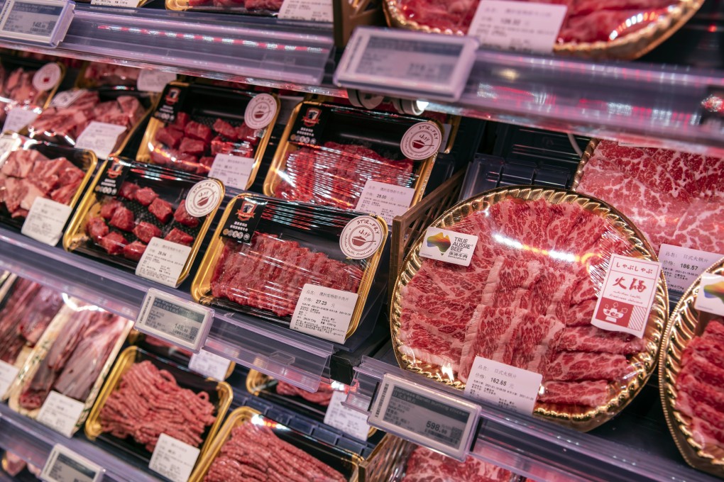 Imported Australian beef at an Ole supermarket in Shanghai in January. Many Chinese shoppers grow reluctant to buy overseas food products after Covid-19 infections were reported among people handling such items. Photo: Bloomberg