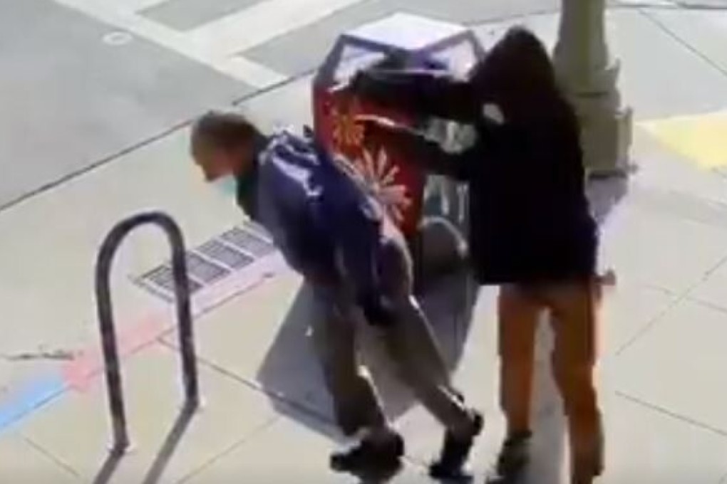 Video from a surveillance camera captures an attack in January of an elderly man in Oakland’s Chinatown. Photo: Twitter