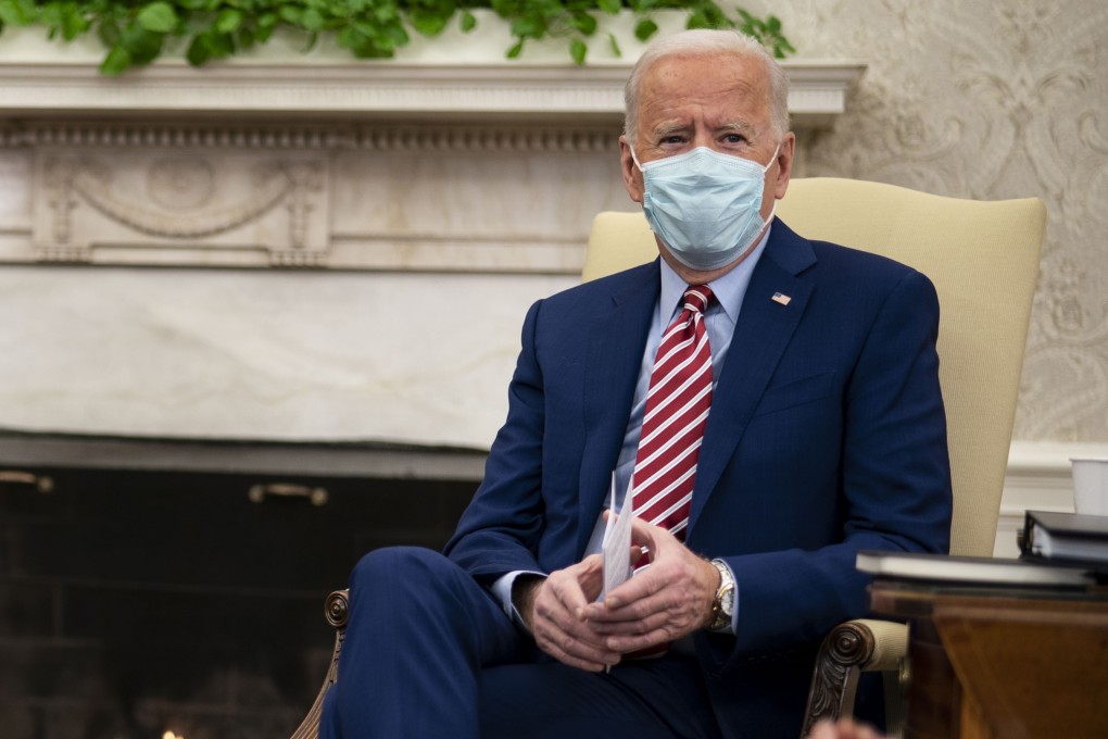 US President Joe Biden meets with senators in the Oval Office of the White House on Thursday to discuss an infrastructure spending plan. Photo: Doug Mills/The New York Times/Bloomberg