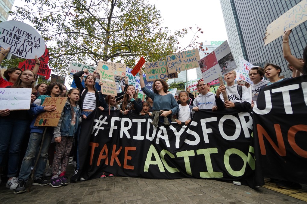 Students urge the Hong Kong government to take action against climate change, as part of the global Fridays for Future campaign, in March 2019. Photo: SCMP