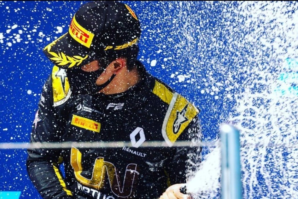 China's Zhou Guanyu celebrates his first Formula Two victory at Sochi in 2020. Photo: Instagram/Zhou Guanyu