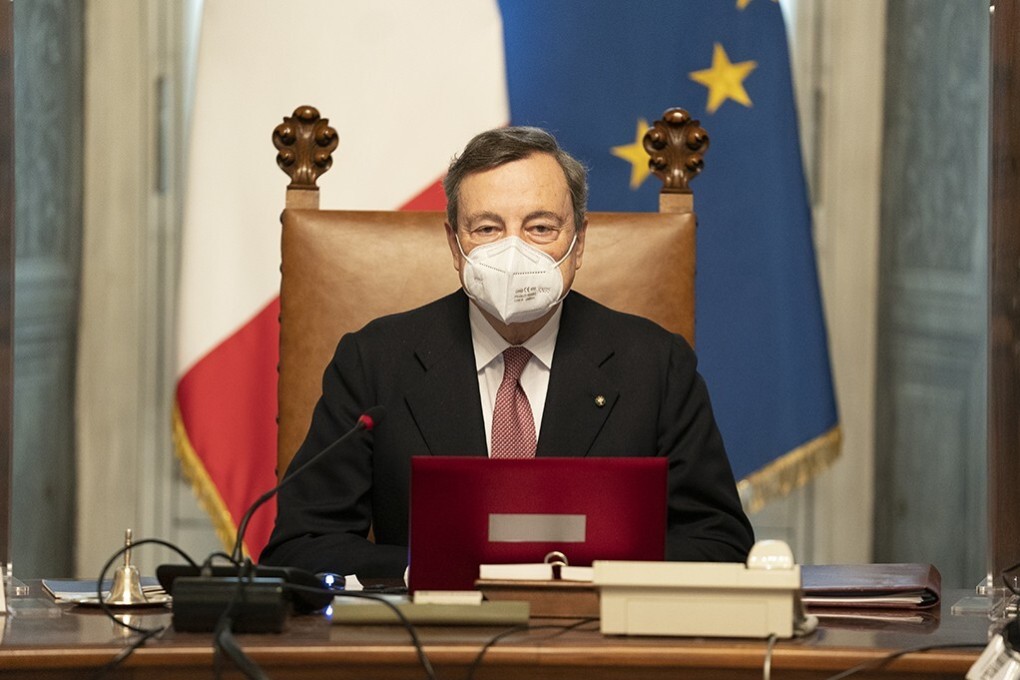 Italian Prime Minister Mario Draghi chairs the first meeting of the Council of Ministers at Palazzo Chigi. Photo: Filippo Attili/Italian Government / DPA