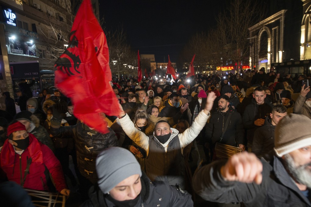 Supporters of the left-wing Self-Determination Movement party gather in Pristina, the capitol of Kosovo, on Sunday. Photo: AP