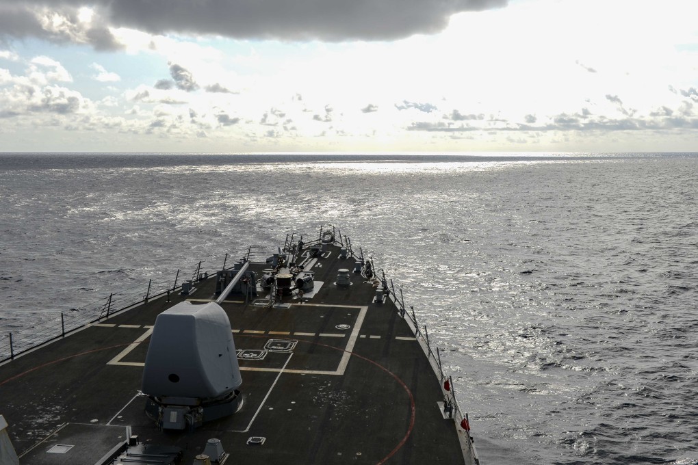 The guided-missile destroyer USS Russell conducts “routine operations” on Wednesday. Photo: US Navy
