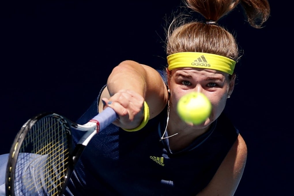 Czech Republic’s Karolína Muchova serves during her quarter-final victory over Australia's Ashleigh Barty at the Australian Open on Wednesday. Photo: Reuters