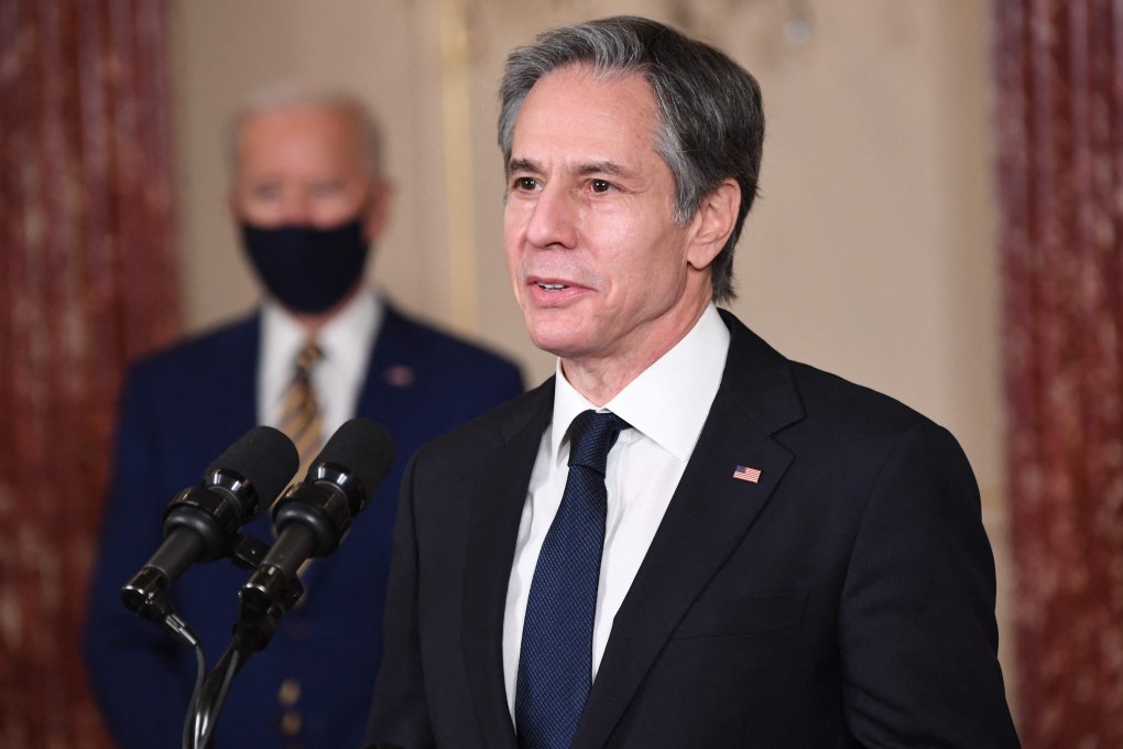 US Secretary of State Antony Blinken, shown on February 4 with President Joe Biden looking on, will conduct talks with “Quad” foreign ministers on Thursday. Photo: AFP