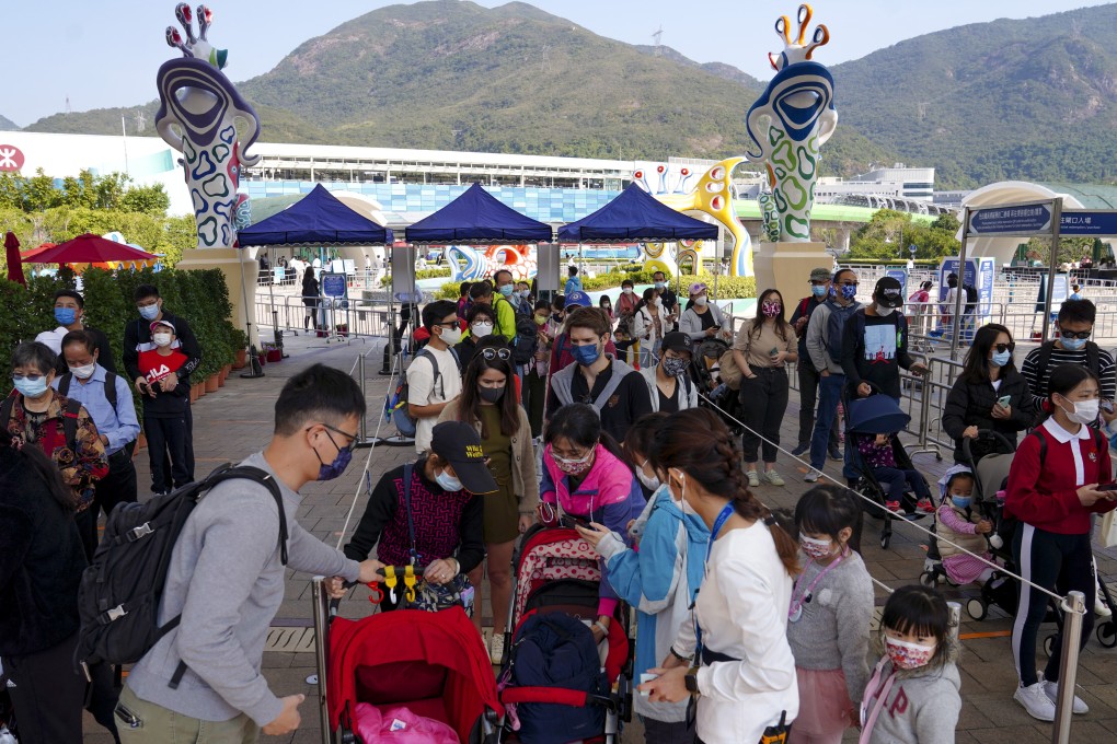 Crowds return to Ocean Park on February 18 as the theme park reopens with the easing of Covid-19 social distancing rules in Hong Kong. Photo: Sam Tsang