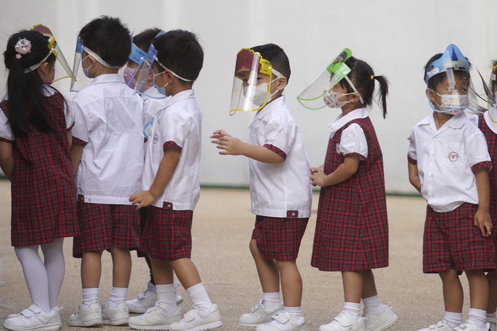Children wearing face masks return to kindergarten in Kowloon Tong. Photo: Winson Wong