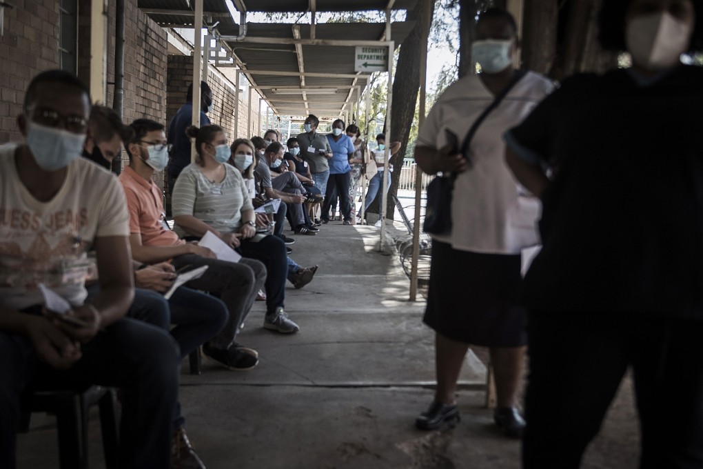 Health workers queue to receive a Johnson & Johnson vaccine at the government hospital in Klerksdorp, South Africa, on Thursday. Photo: AP