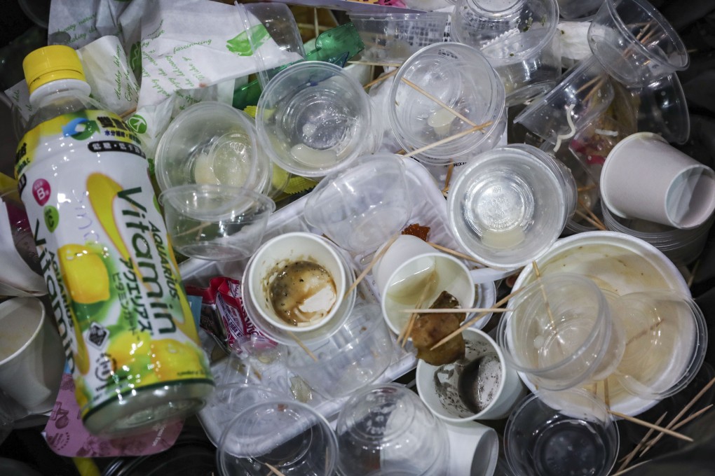 Plastic waste on the second day of the HKTDC Food Expo, International Tea Fair, Home Delights Expo and Beauty and Wellness Expo at the Hong Kong Convention and Exhibition Centre in Wan Chai on August 17, 2018. Photo: K.Y. Cheng