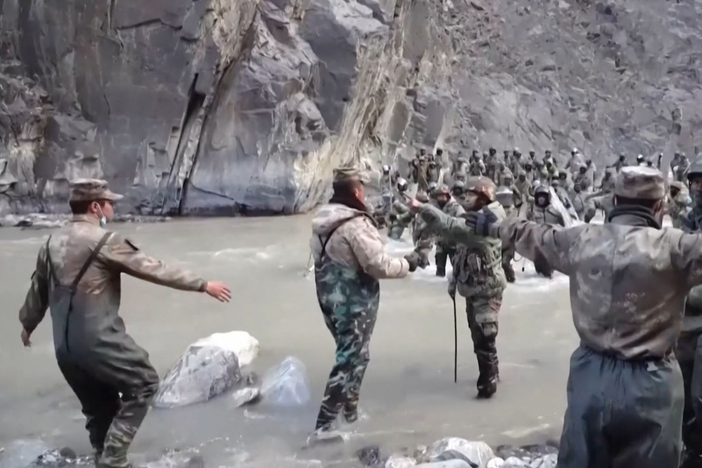 China’s state broadcaster CCTV released footage that it said showed June’s border clash between Chinese (foreground) and Indian troops. Photo: AFP