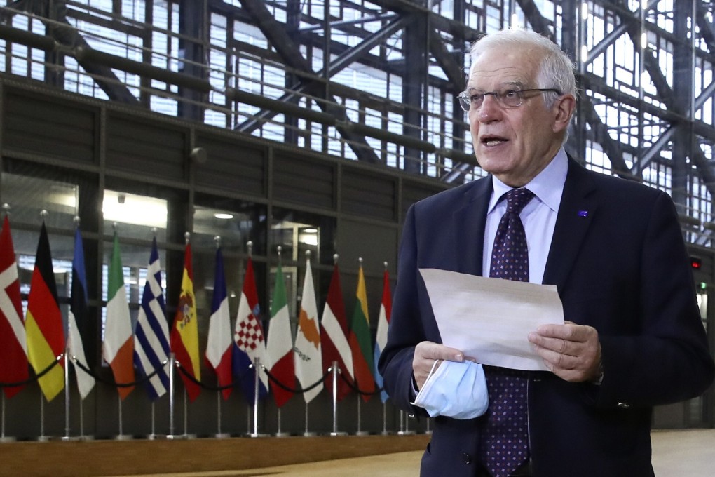 European Union foreign policy chief Josep Borrell arrives for a meeting of EU foreign ministers in Brussels on Monday. Photo: AP