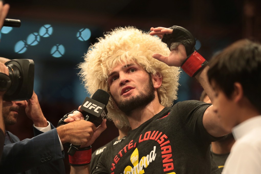 Khabib Nurmagomedov after beating Dustin Poirier in Abu Dhabi. Photo: Reuters